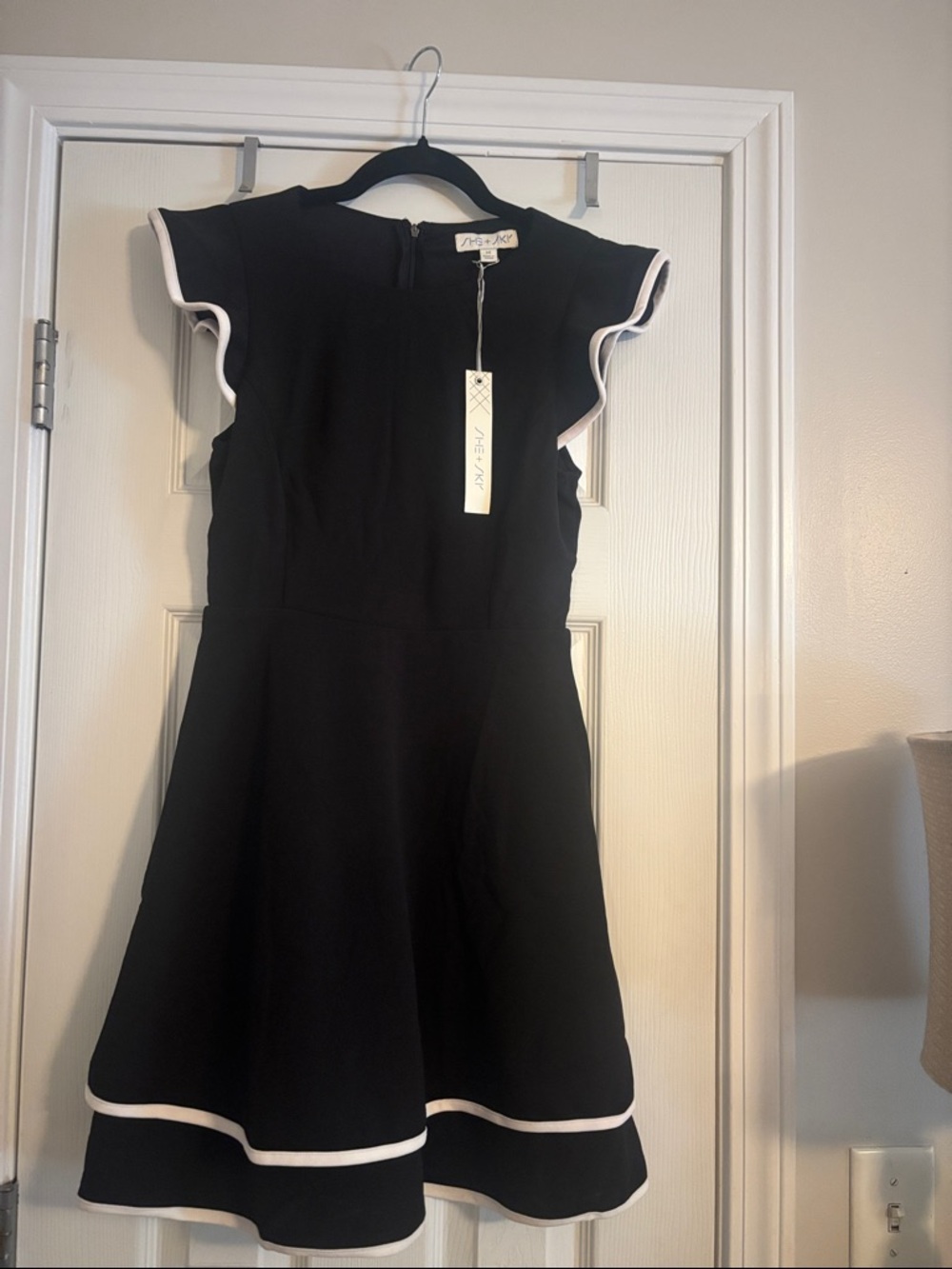 She + Sky Black Midi Dress with White Trim